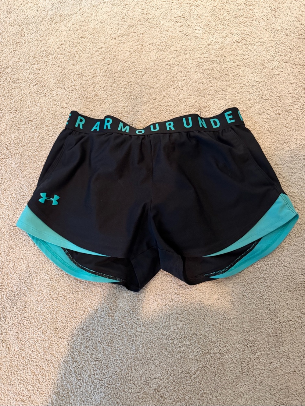 Under Armour Black & Teal Dual-Layer Athletic Shorts